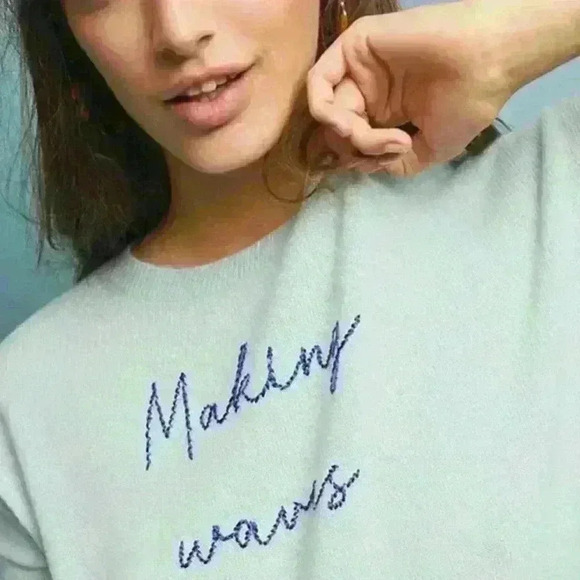 ANTHROPOLOGIE By Charli Cashmere Sweater Embroidered Making Waves Women Med - Picture 12 of 12